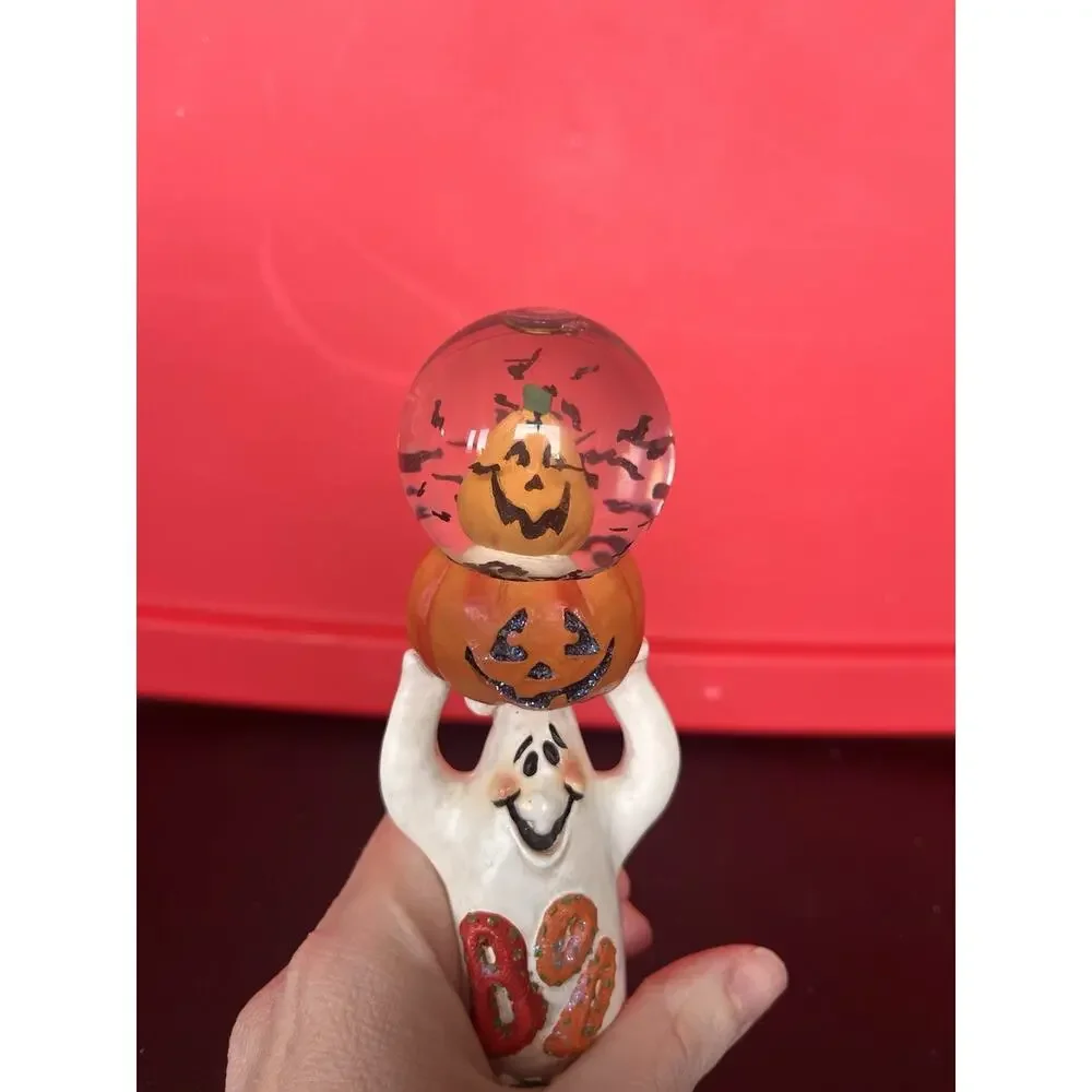 Halloween Mini Pumpkin w/Ghost water globe tall with flying bats Really Cute
